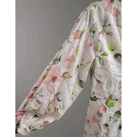 Caroline Constas Linen Blend Maxi Dress NWT Small Floral Button Front Prairie - Picture 5 of 11